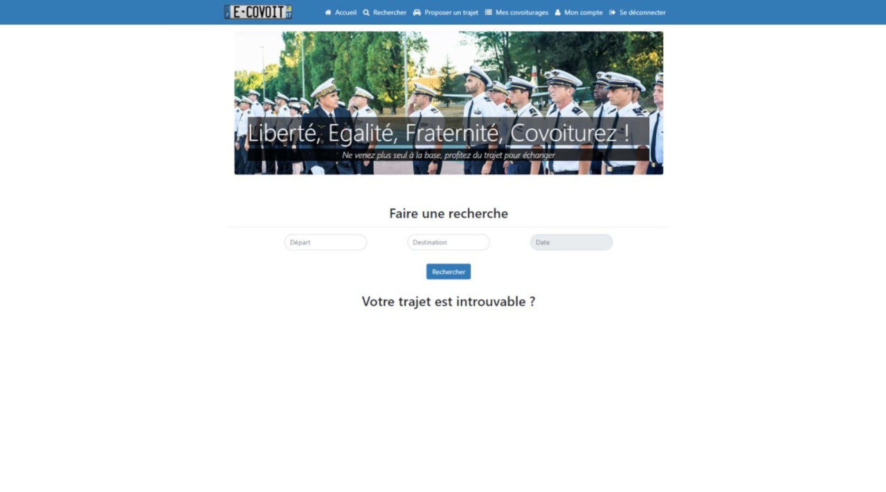 Page de recherche de l'application web ecovoit BA721